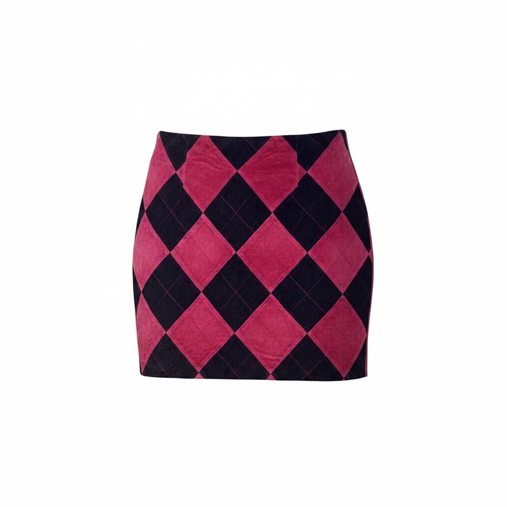 Wilson’s Maxima Dark Denim and Hot Pink Argyle Suede Leather Skirt